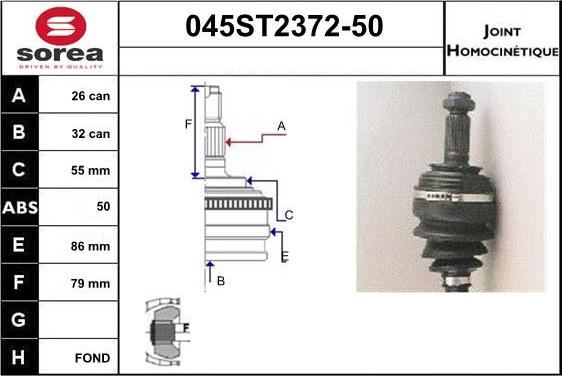 STARTCAR 045ST2372-50 - Šarnīru komplekts, Piedziņas vārpsta www.autospares.lv