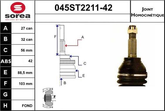 STARTCAR 045ST2211-42 - Šarnīru komplekts, Piedziņas vārpsta www.autospares.lv