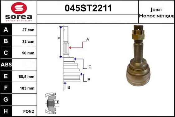 STARTCAR 045ST2211 - Šarnīru komplekts, Piedziņas vārpsta www.autospares.lv