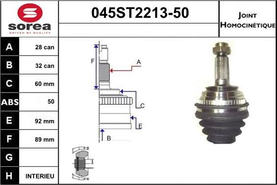 STARTCAR 045ST2213-50 - Šarnīru komplekts, Piedziņas vārpsta www.autospares.lv