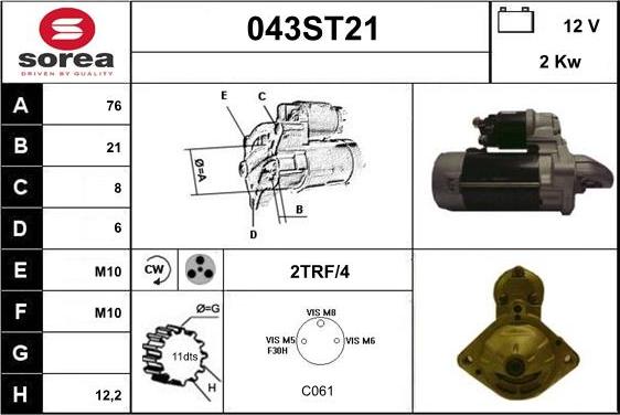 STARTCAR 043ST21 - Starteris autospares.lv