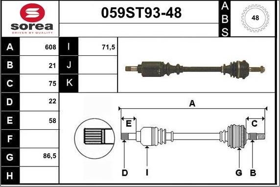 STARTCAR 059ST93-48 - Piedziņas vārpsta www.autospares.lv