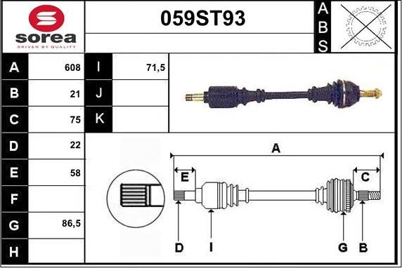 STARTCAR 059ST93 - Piedziņas vārpsta www.autospares.lv