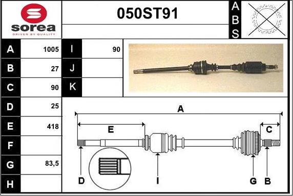 STARTCAR 050ST91 - Piedziņas vārpsta www.autospares.lv