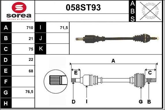 STARTCAR 058ST93 - Piedziņas vārpsta www.autospares.lv