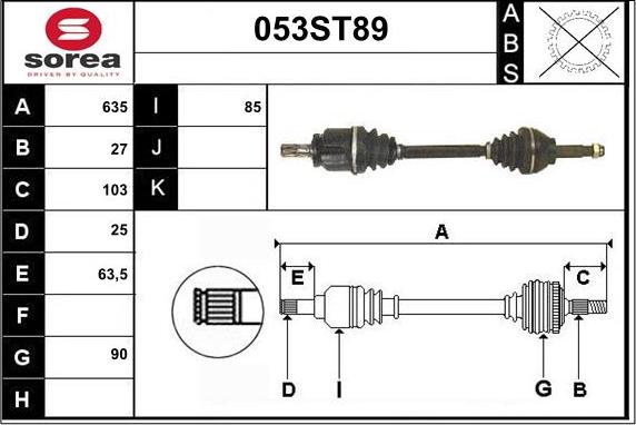 STARTCAR 053ST89 - Piedziņas vārpsta www.autospares.lv