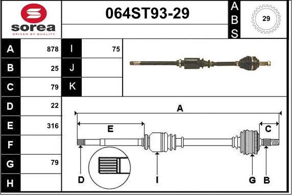 STARTCAR 064ST93-29 - Piedziņas vārpsta www.autospares.lv