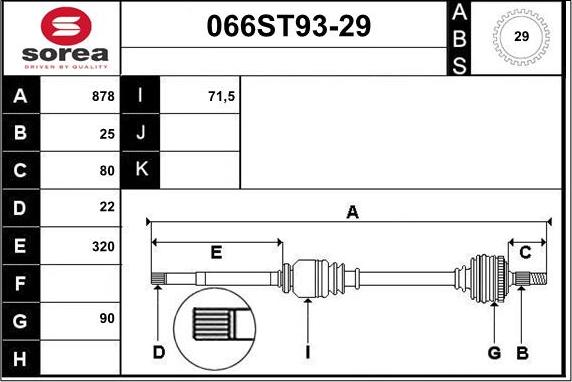 STARTCAR 066ST93-29 - Piedziņas vārpsta www.autospares.lv