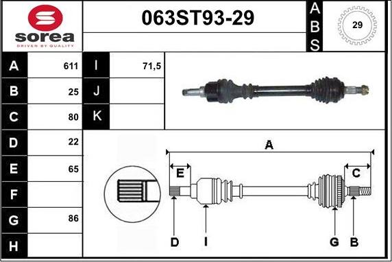 STARTCAR 063ST93-29 - Piedziņas vārpsta www.autospares.lv