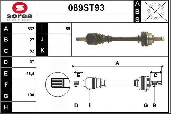 STARTCAR 089ST93 - Piedziņas vārpsta www.autospares.lv