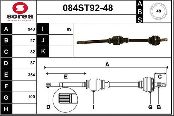 STARTCAR 084ST92-48 - Piedziņas vārpsta www.autospares.lv