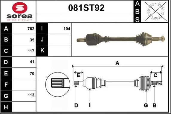 STARTCAR 081ST92 - Piedziņas vārpsta www.autospares.lv