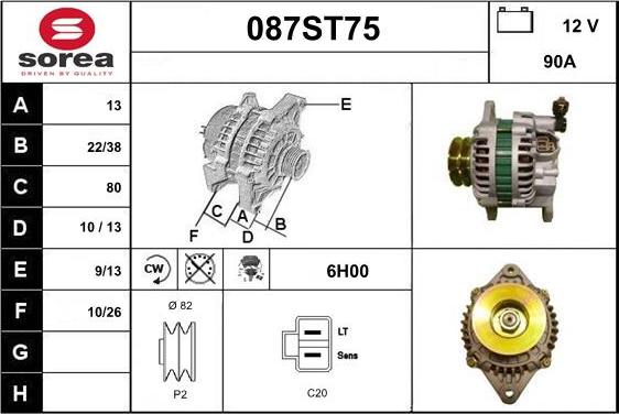 STARTCAR 087ST75 - Alternator www.autospares.lv