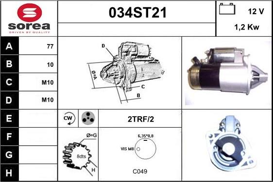 STARTCAR 034ST21 - Starter www.autospares.lv