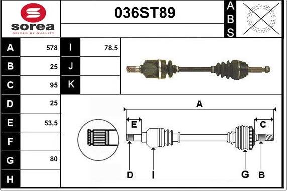 STARTCAR 036ST89 - Piedziņas vārpsta www.autospares.lv