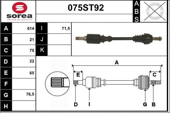 STARTCAR 075ST92 - Piedziņas vārpsta www.autospares.lv