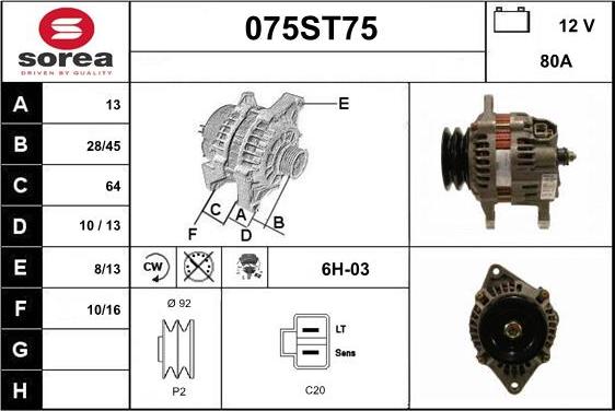 STARTCAR 075ST75 - Alternator www.autospares.lv