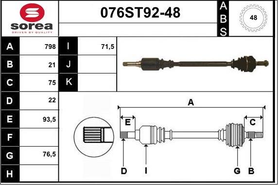 STARTCAR 076ST92-48 - Piedziņas vārpsta www.autospares.lv