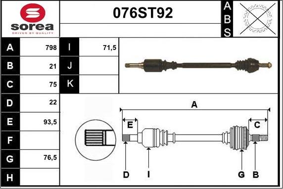 STARTCAR 076ST92 - Piedziņas vārpsta www.autospares.lv