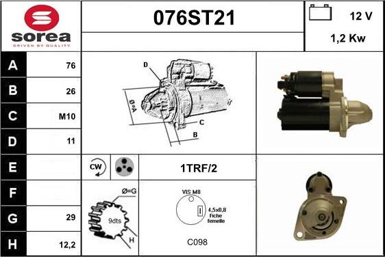 STARTCAR 076ST21 - Starteris autospares.lv