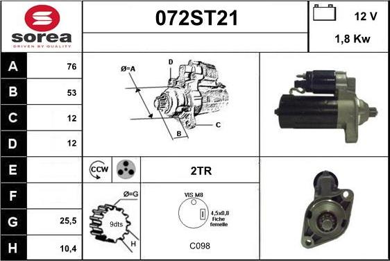 STARTCAR 072ST21 - Starteris autospares.lv