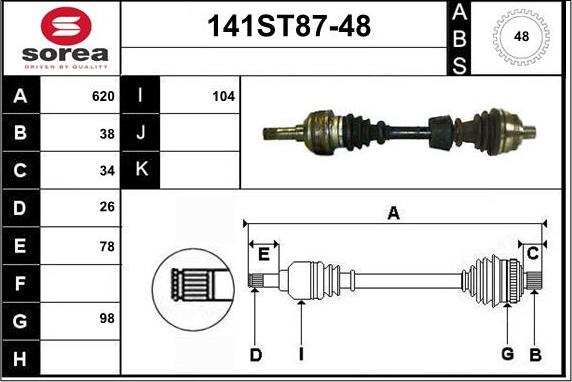 STARTCAR 141ST87-48 - Piedziņas vārpsta www.autospares.lv