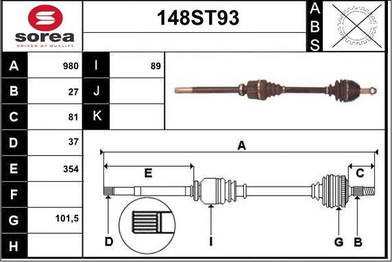 STARTCAR 148ST93 - Piedziņas vārpsta www.autospares.lv