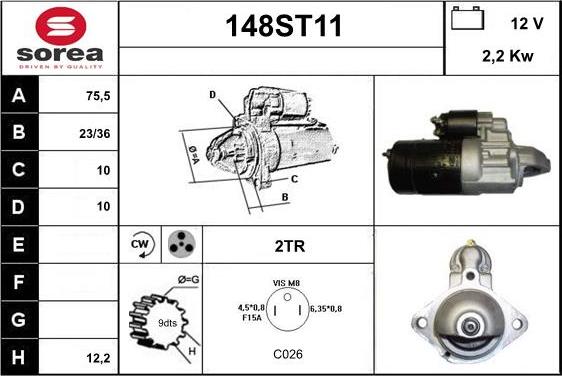 STARTCAR 148ST11 - Starter www.autospares.lv