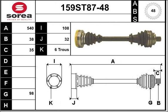 STARTCAR 159ST87-48 - Piedziņas vārpsta www.autospares.lv