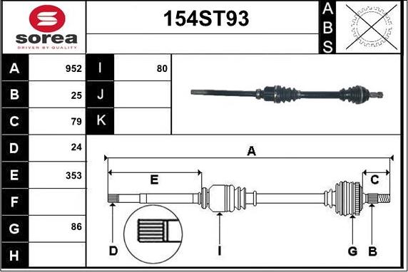 STARTCAR 154ST93 - Piedziņas vārpsta www.autospares.lv