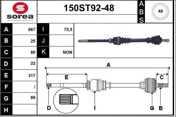 STARTCAR 150ST92-48 - Piedziņas vārpsta www.autospares.lv