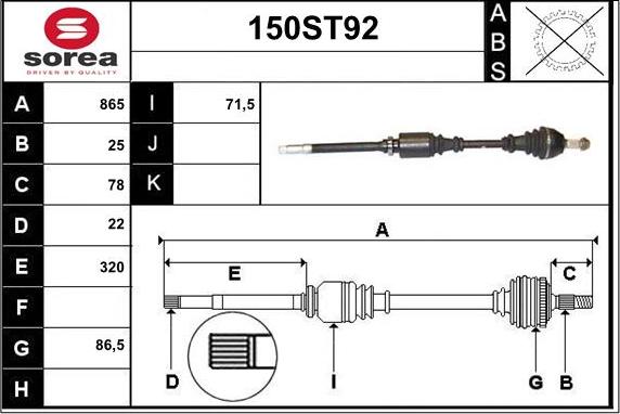 STARTCAR 150ST92 - Piedziņas vārpsta www.autospares.lv