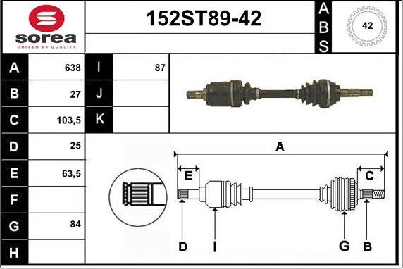 STARTCAR 152ST89-42 - Piedziņas vārpsta autospares.lv