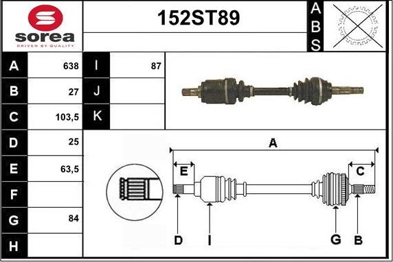 STARTCAR 152ST89 - Piedziņas vārpsta autospares.lv