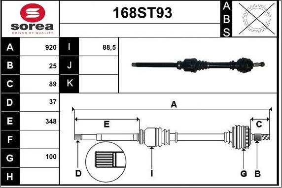 STARTCAR 168ST93 - Piedziņas vārpsta www.autospares.lv