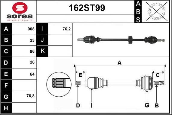 STARTCAR 162ST99 - Piedziņas vārpsta autospares.lv