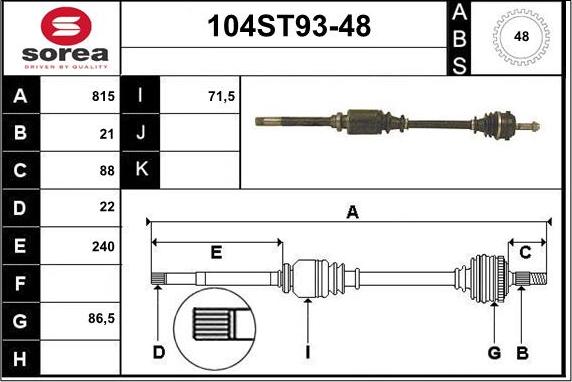 STARTCAR 104ST93-48 - Piedziņas vārpsta www.autospares.lv