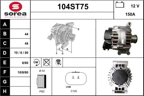 STARTCAR 104ST75 - Alternator www.autospares.lv