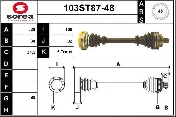 STARTCAR 103ST87-48 - Piedziņas vārpsta www.autospares.lv