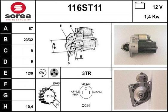 STARTCAR 116ST11 - Starteris autospares.lv