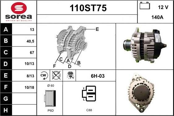 STARTCAR 110ST75 - Alternator www.autospares.lv