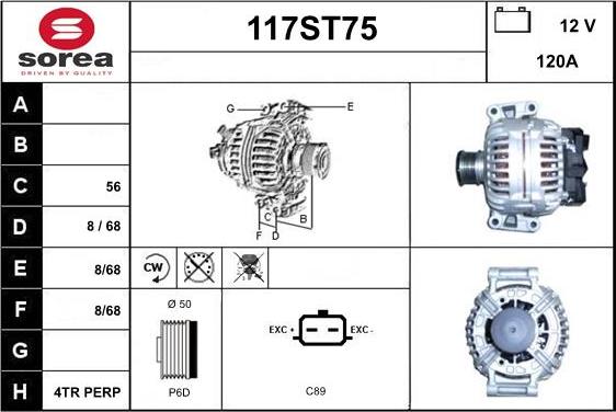 STARTCAR 117ST75 - Alternator www.autospares.lv