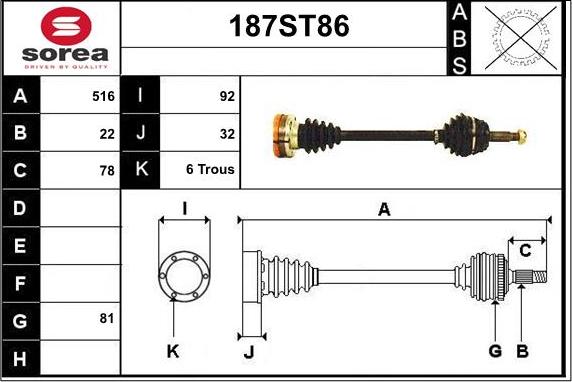 STARTCAR 187ST86 - Piedziņas vārpsta autospares.lv