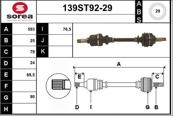 STARTCAR 139ST92-29 - Piedziņas vārpsta autospares.lv