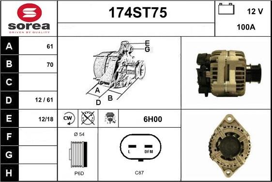 STARTCAR 174ST75 - Ģenerators www.autospares.lv