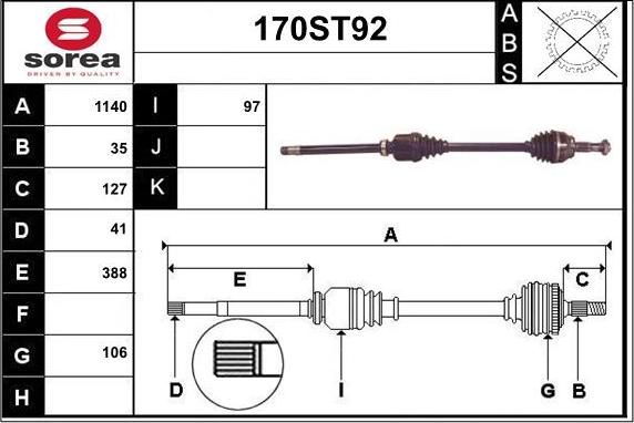 STARTCAR 170ST92 - Piedziņas vārpsta autospares.lv