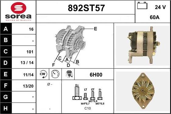 STARTCAR 892ST57 - Генератор www.autospares.lv