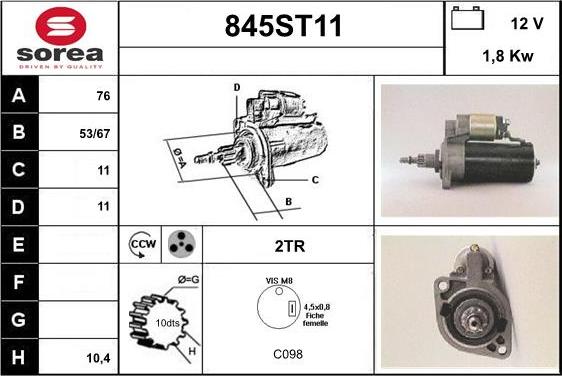 STARTCAR 845ST11 - Стартер www.autospares.lv