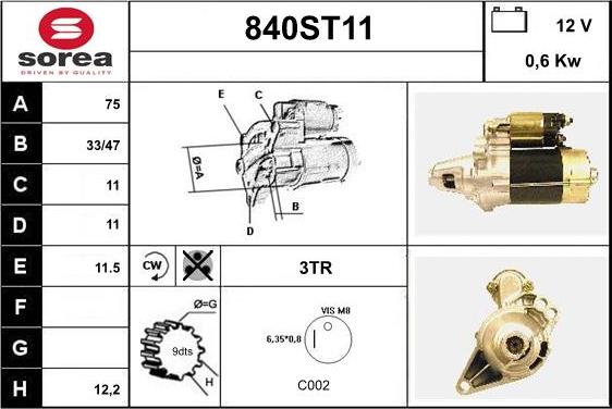 STARTCAR 840ST11 - Starteris autospares.lv