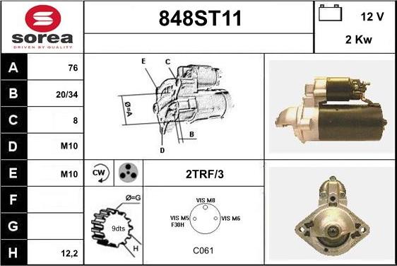 STARTCAR 848ST11 - Starteris autospares.lv